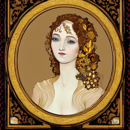 Prompt: a beautiful girl made of ivory and gold, highly intricate, digital art, very detailed, in the style of a liminal modern art nouveau flemish painting