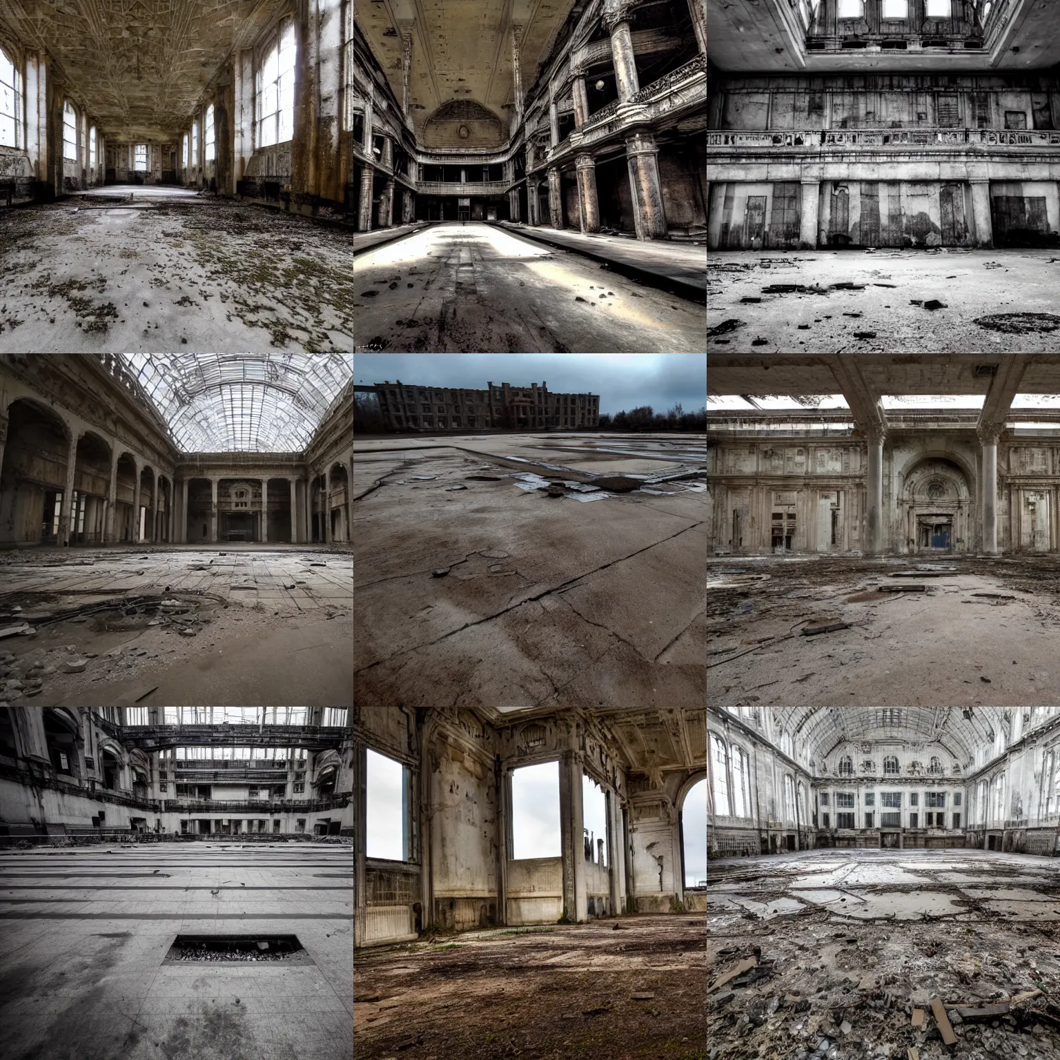 Prompt: huge. unimaginable, ungraspable scale. uncanny, empty, abandoned place that used to be full of life. strangely familiar.