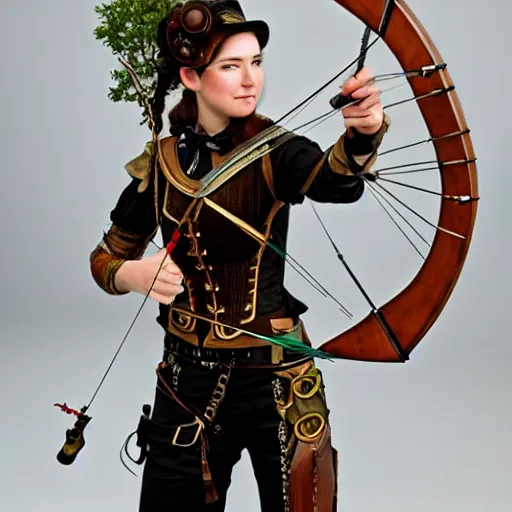Image similar to photo of a beautiful steampunk archer, highly detailed, 8k, award winning