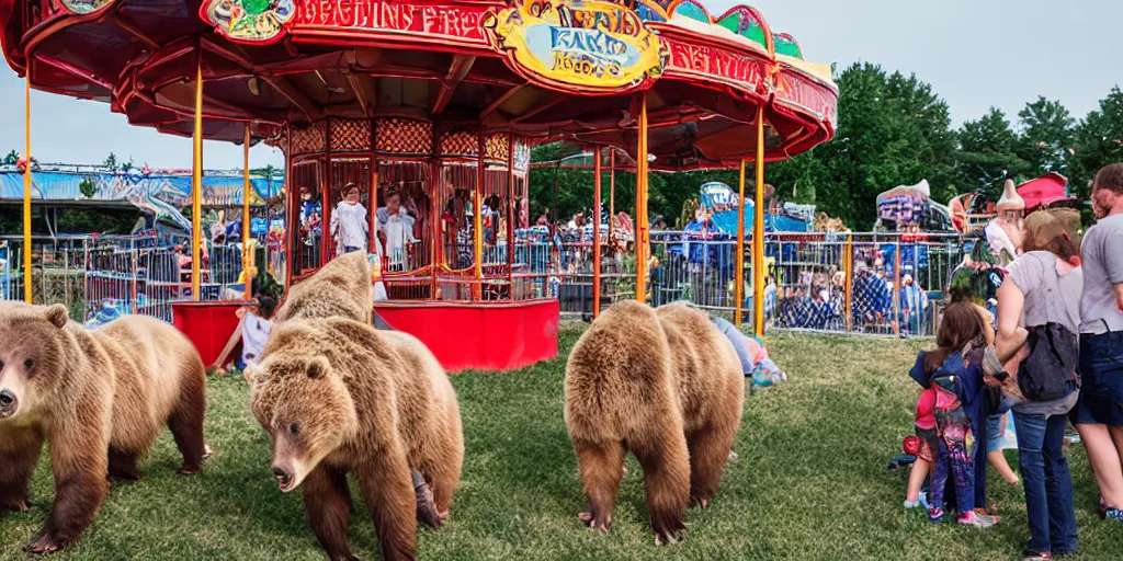 Prompt: fair rides petting zoo grizzly focus photography