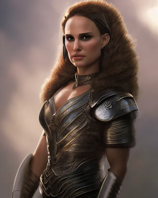 Image similar to 5 5 mm portrait photo of natalie portman as valkyrie. magical atmosphere. art by artgerm and greg rutkowski. highly detailed 8 k. intricate. lifelike. soft light. nikon d 8 5 0.