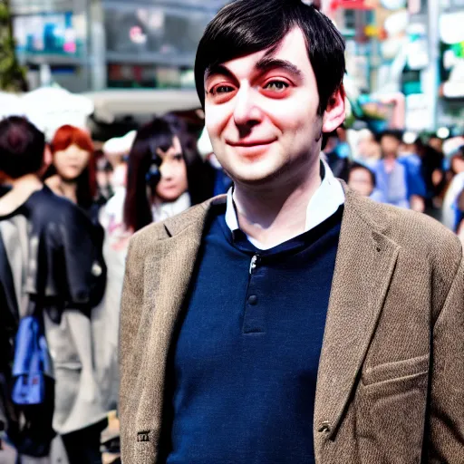 Image similar to a high resolution photo of martin shkreli at harajuku tokyo street fashion event, photo from vogue magazine