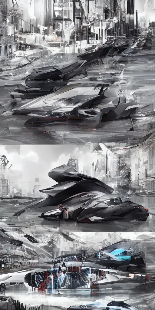 Image similar to sci-fi car zaha hadid wall structure logotype and car on the coronation of napoleon and digital billboard in the middle artwork in style of Ruan Jia Sheng Lam