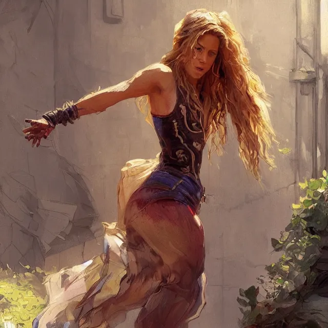 Image similar to shakira escaping prison, portrait, elegant, intricate, digital painting, artstation, concept art, smooth, sharp focus, illustration, art by konstantin korovin and daniel f. gerhartz and john howe