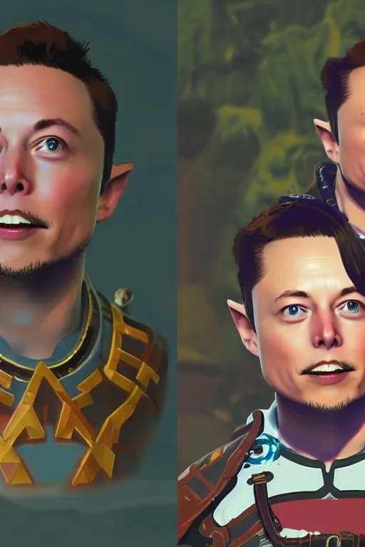 Image similar to an in game portrait of elon musk from the legend of zelda breath of the wild, breath of the wild art style.