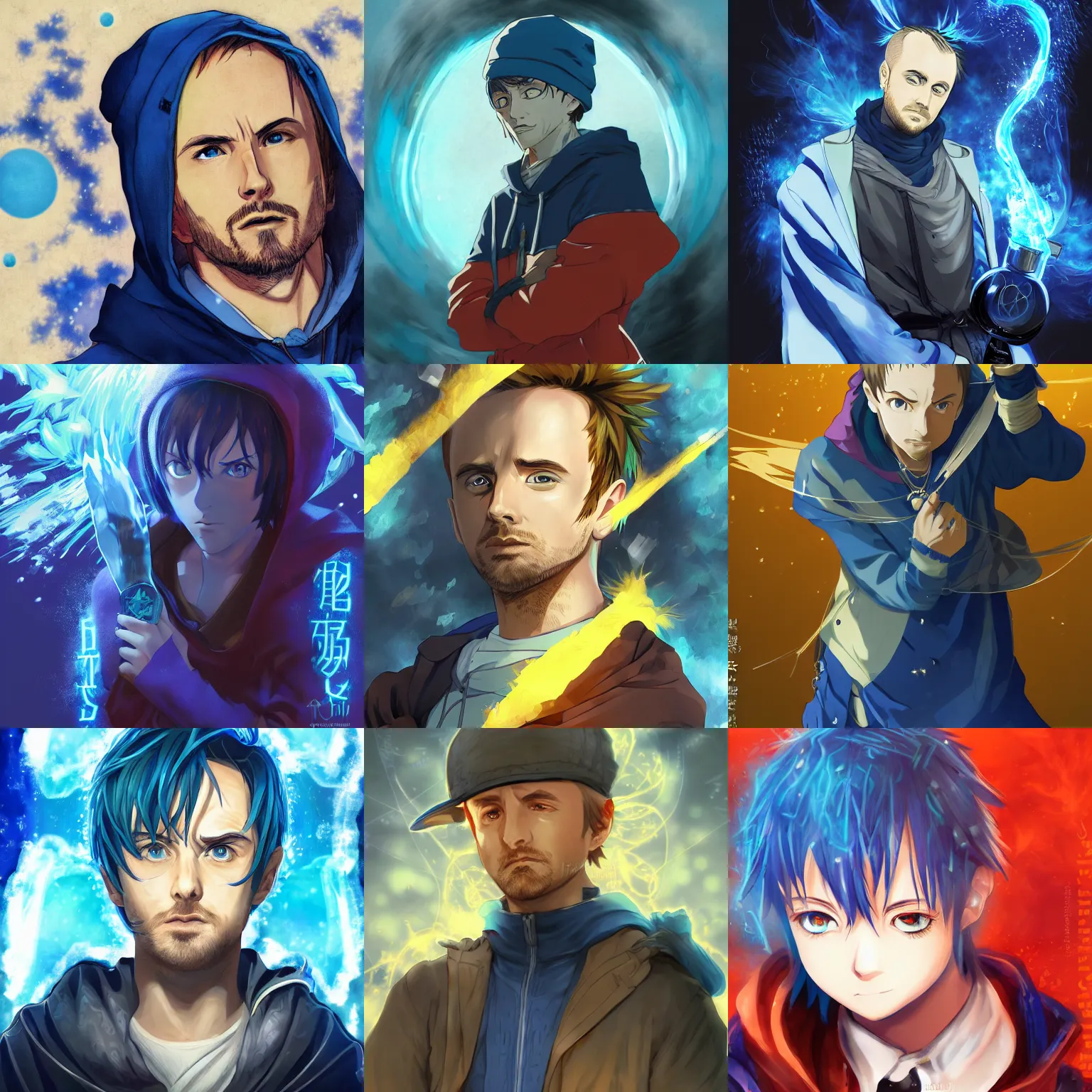 Prompt: Portrait of the Alchemist of the Blue Flame Jesse Pinkman, Anime Fantasy Illustration by Tomoyuki Yamasaki, Studio Kyoto, Madhouse, Ufotable, trending on artstation