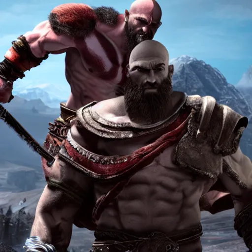Image similar to kratos - motercycle centaur, cinematic render, god of war 2 0 1 8, playstation studios official media