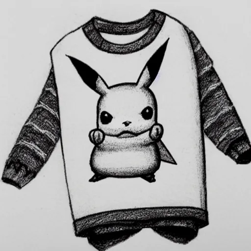 Image similar to pikachu wearing a christmas jumper pencil sketch highly detailed, smooth, sharp focus