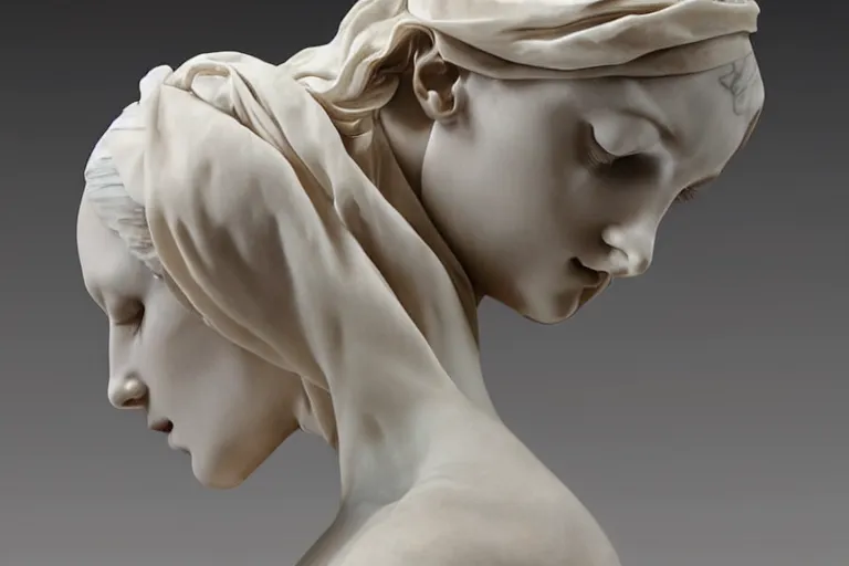 Image similar to the veiled ballet dancer sculpted on marble by Antonio Corradini