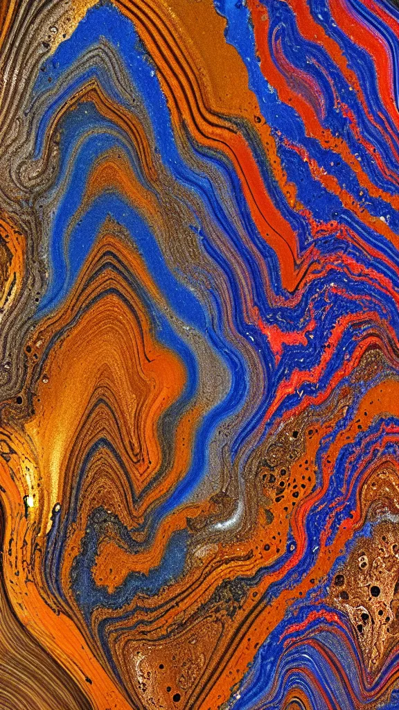 Image similar to vivid color, folded, tessellated planes of rock, alien sedimentary schematic, igneous rock, marbled veins, macro photography, 3D!!! diorama!!!!!!, depth of field with a patina of inlaid circuitry, layers of strata, mineral grains, dramatic lighting, rock texture, sand by James jean, geology, octane render in the style of Luis García Mozos