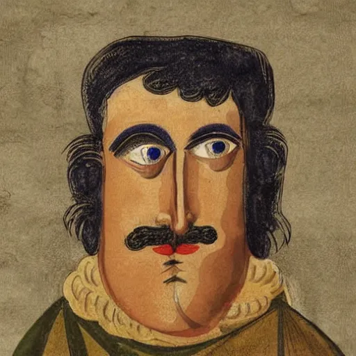 Image similar to portrait of ancient silly greek man with big eyes and sharp nose. fine detail. artistic painting by lurid