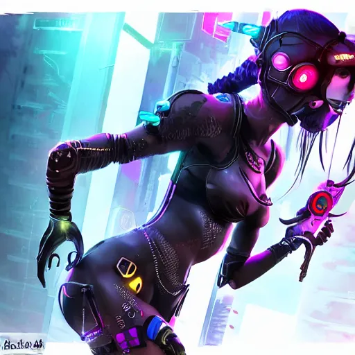 Prompt: full body jinx, cyberpunk, concept art, artstation, detailed, dramatic lighting