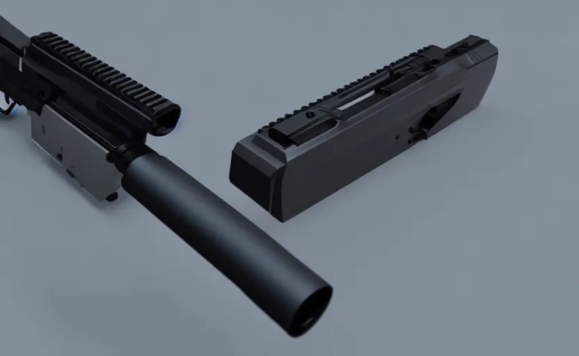 Prompt: minimalist AR pistol inspired by Tesla, studio lighting, octane render