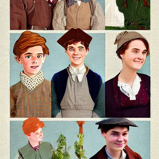 Image similar to Gilbert Blythe from anne with an e as college students, digital art