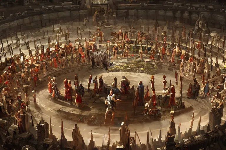 Image similar to meeting of the gods in a giant round table, digital painting, mixed media, trending on artstation and deviantart, epic composition, highly detailed, 8 k