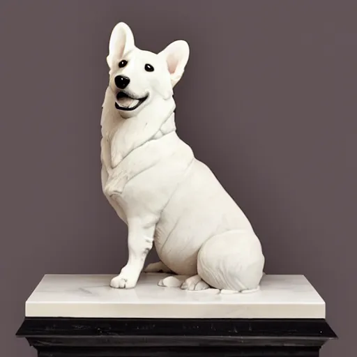 Prompt: statue of a Corgi dog, white marble, studio lighting, by Gian Lorenzo Bernini