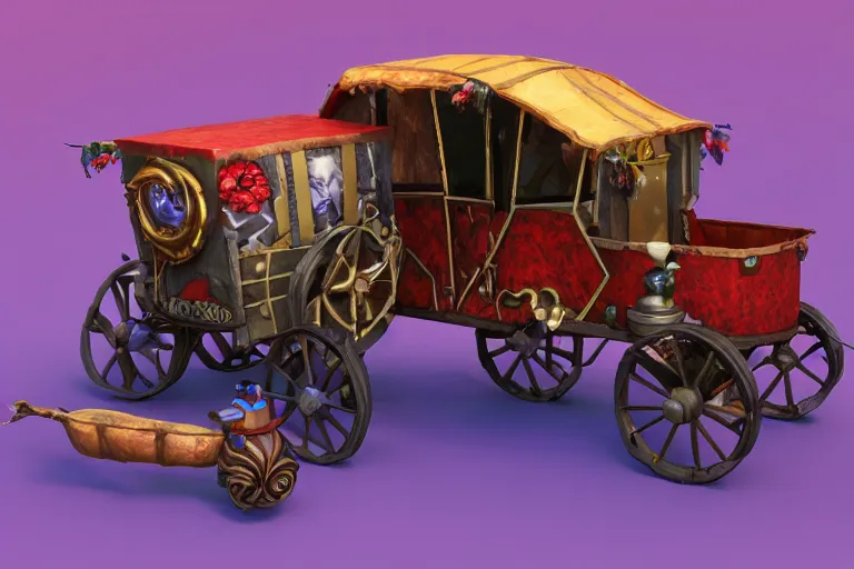 Image similar to 3d sculpt of a gypsy circus wagon, artstaton, League of Legends, red dead redemption2, overwatch, digital illustration