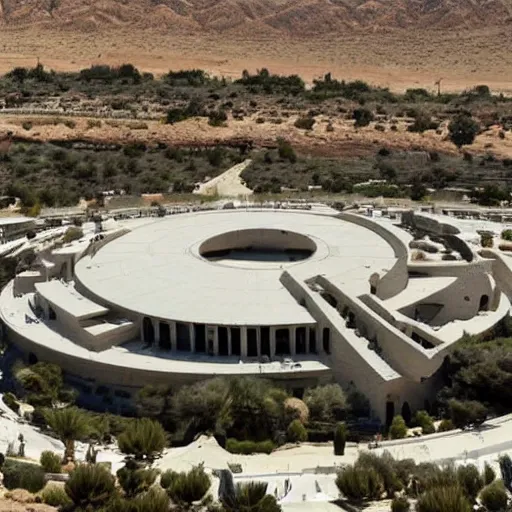 Prompt: the israeli parliament in the middle of the desert