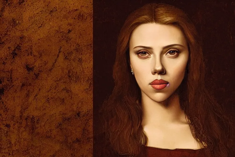 Image similar to a beautiful portrait of scarlett johansson painted by leonardo da vinci