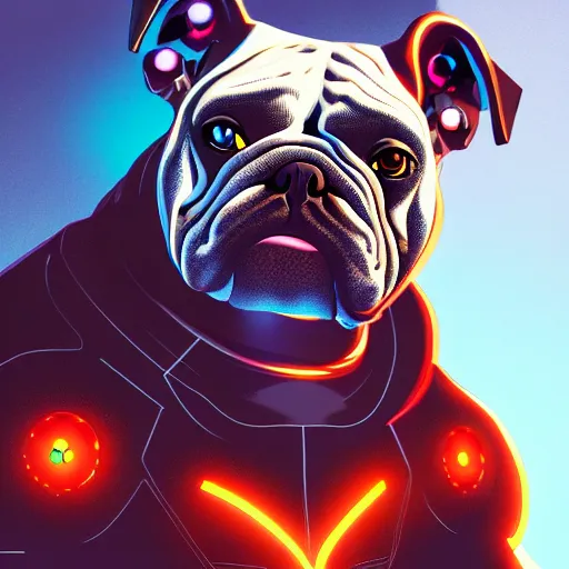 Image similar to cyborg bulldog comic style concept art, elegant, colorful, highly detailed, digital painting, artstation, concept art, illustration