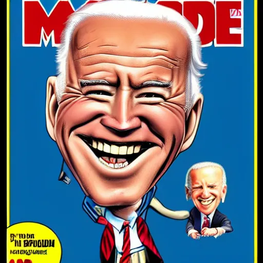 Image similar to caricature of Joe Biden on the cover of Mad Magazine, in the style of Alfred E. Neuman