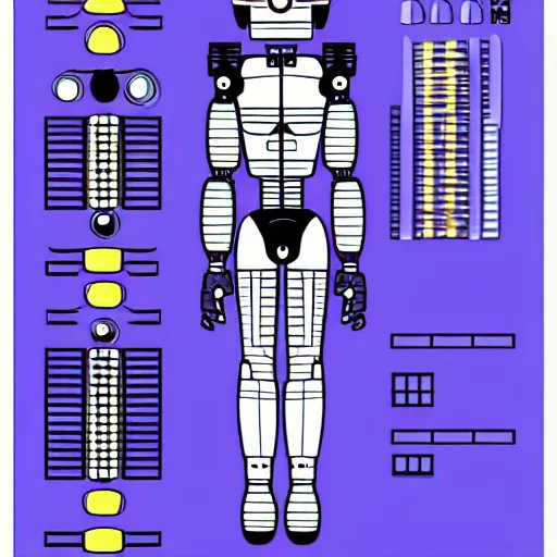 Image similar to character sheet of a robot girl