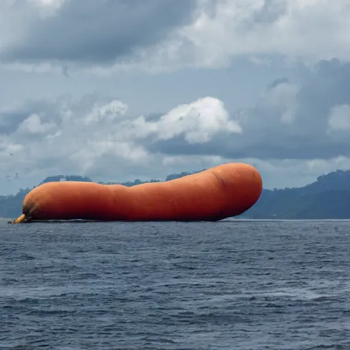 Image similar to giant carrot shaped ship with windows crossing the Panama channel