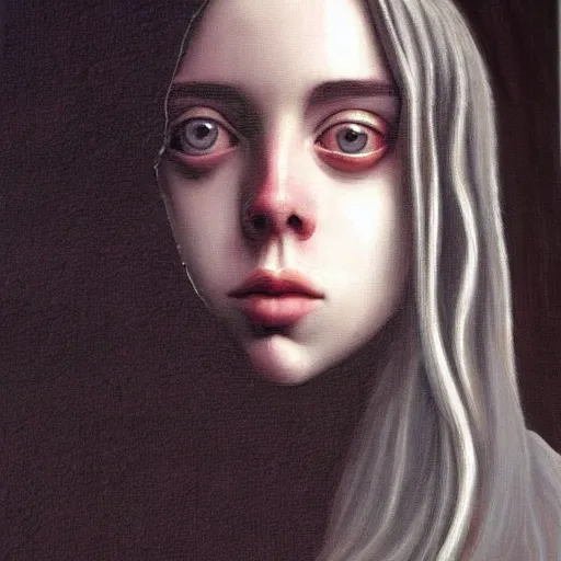 Prompt: Billie Eilish oil painting by Leonardo Da Vinci