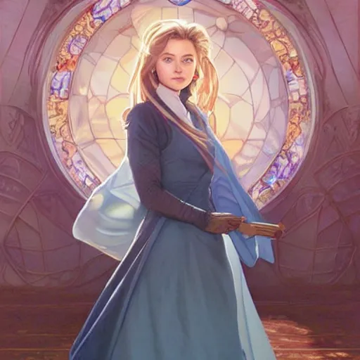 Image similar to portrait of a young beautiful Hillary Clinton in her 20s. violet evergarden with big blue eyes, fantasy, intricate, elegant, highly detailed, digital painting, artstation, concept art, smooth, sharp focus, illustration, art by artgerm and greg rutkowski and alphonse mucha