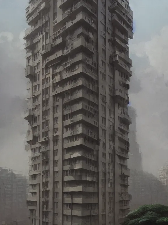 Prompt: a highly detailed matte painting of soviet apartment building by studio ghibli, makoto shinkai, by artgerm, by wlop, by greg rutkowski, volumetric lighting, octane render, 4 k resolution, trending on artstation, masterpiece