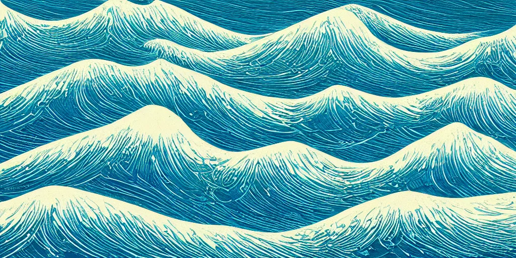 Image similar to clouds and waves, An aesthetically pleasing, dynamic, energetic, lively, complex, intricate, detailed, well-designed digital art of a beach, ripples, waves, sea foam, light and shadow, overlaid with aizome patterns, Shin-hanga by Bob Ross, traditional Japanese colors, superior quality, masterpiece, featured, trending, award winning, HDR, HD, UHD, 4K, 8K, anamorphic widescreen, cinematic, sharp focus