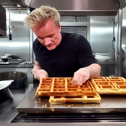 Prompt: Gordon Ramsey cooking a unicorn in a intricate wafflehouse kitchen 4k