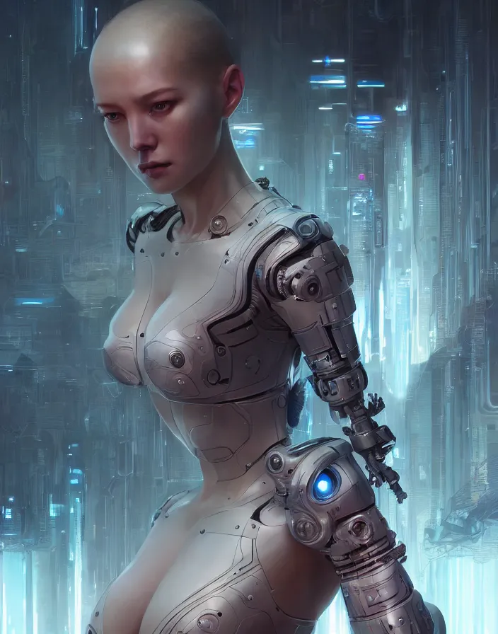 Image similar to crying beautiful female android!, intricate detailed environment, photorealistic!, octane render, mechanical, concept art, cinematic lighting, digital art, cinematic, cgsociety, hyper realism, cyberpunk 8 k. by artgerm and wlop and maciej kuciara and godmachine and moebius and rossdraws and greg rutkowski and alphonse mucha and stanley lau