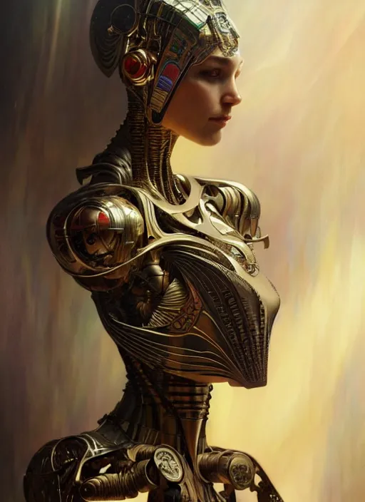 Prompt: organic cyborg, Egyptian, diffuse lighting, fantasy, intricate, elegant, highly detailed, lifelike, photorealistic, digital painting, artstation, illustration, concept art, smooth, sharp focus, art by John Collier and Albert Aublet and Krenz Cushart and Artem Demura and Alphonse Mucha