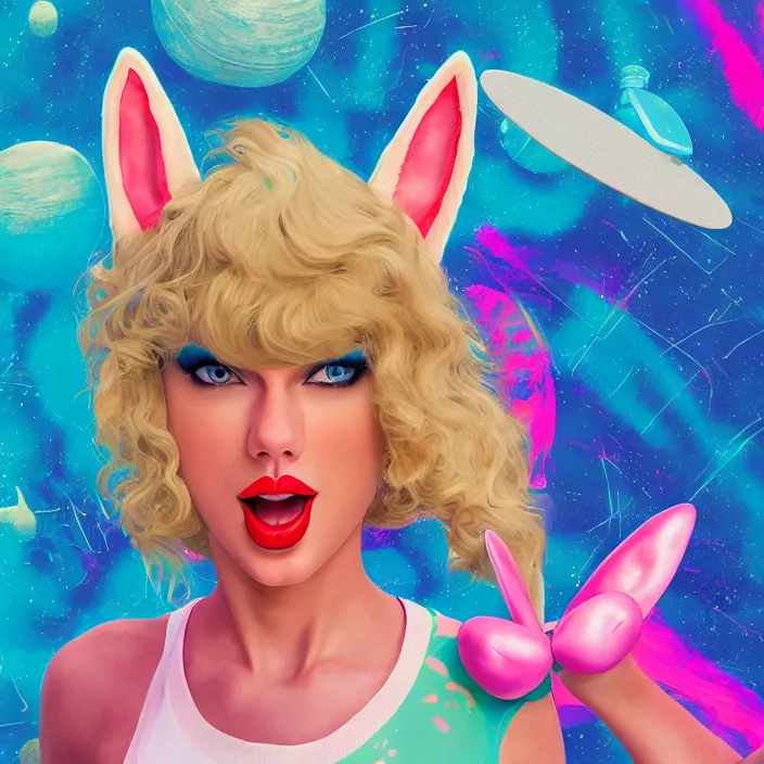 Image similar to portrait of Taylor Swift as Lola Bunny in Space Jam 1996. bunny ears. intricate abstract. intricate artwork. by Tooth Wu, wlop, beeple, dan mumford. octane render, trending on artstation, greg rutkowski very coherent symmetrical artwork. cinematic, hyper realism, high detail, octane render, 8k