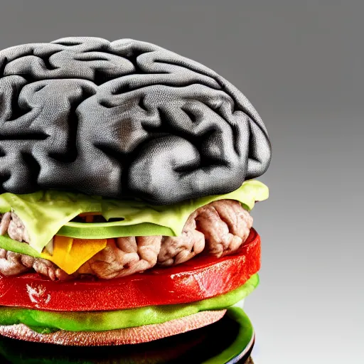 Prompt: a brain burger, lifelike, extremely detailed, 8k resolution