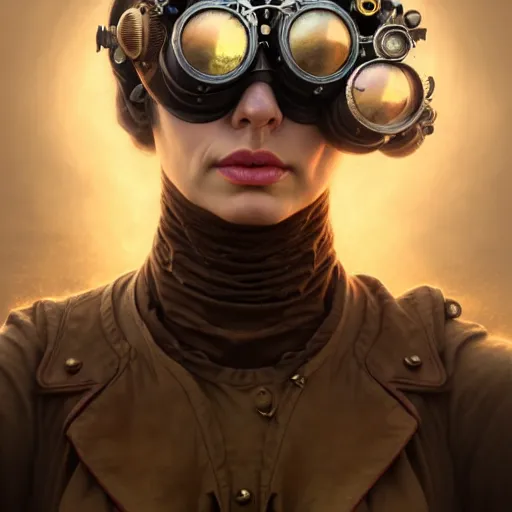 Image similar to closeup portrait shot of a glitched woman wearing steampunk goggles in a sandstorm, highly detailed, centered, digital painting, artstation, concept art, sharp focus, illustration, artgerm, tomasz alen kopera, peter mohrbacher, donato giancola, joseph christian leyendecker, wlop, boris vallejo