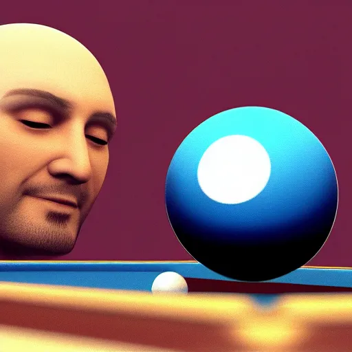 Image similar to bald man playing 8 ball pool, digital art