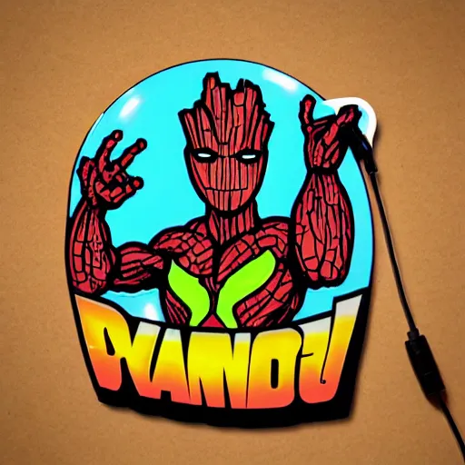 Image similar to svg sticker of a Pop-Wonder Groot-Marvel-Avenger at a rave, spinning records, giant headphones rocking out, wearing headphones, huge speakers, dancing, rave, DJ, spinning records, digital art, amazing composition, rule-of-thirds, award-winning, trending on artstation, featured on deviantart