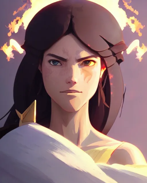 Prompt: azctec warrior, actress julia fox, detailed perfect face, exquisite details, fire magic, mid view, design on a white background, by studio muti, greg rutkowski makoto shinkai takashi takeuchi studio ghibli