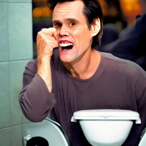 Prompt: Jim Carrey inside a toilet bowl