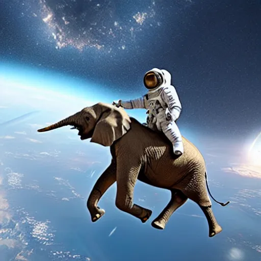 Image similar to astronaut riding an elephant in space