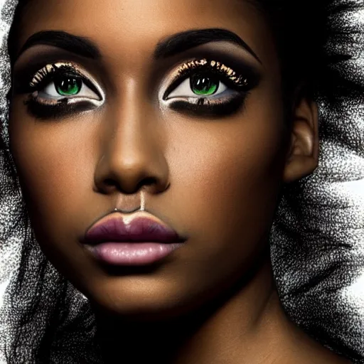 Prompt: Photo of a black woman, inspired by Charlie bowater,pretty make up, bold, self confidence, cinematic, focus