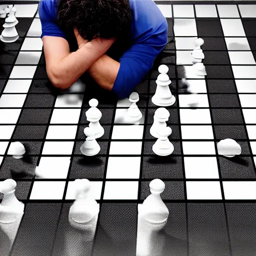 Image similar to angry man flipping over the chessboard after losing, ultra realistic