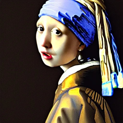 Image similar to girl with a pearl earring blowing a bubble by Vermeer,trending on artstation, highly detailed