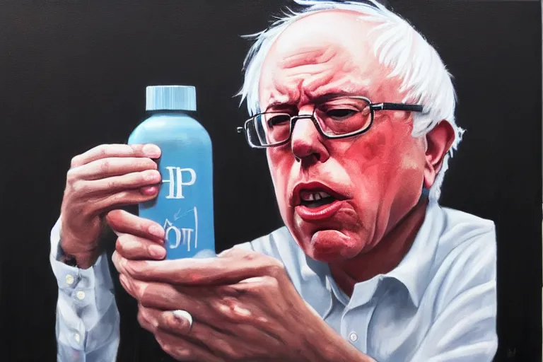 Image similar to Bernie Sanders as gang member, drinking cough syrup, oil on canvas, artstation, portrait, masterpiece, aesthetic