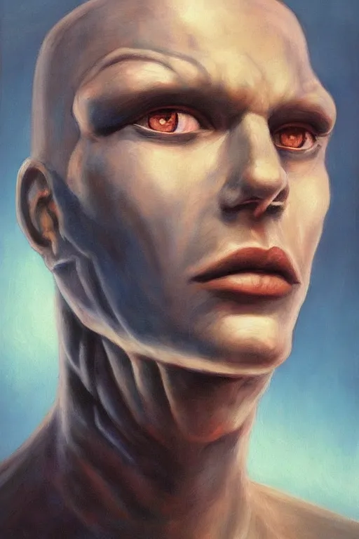 Image similar to portrait from a handsome blue masculine extraterrestrial alien, sci - fi art, hr giger, trending on artstation