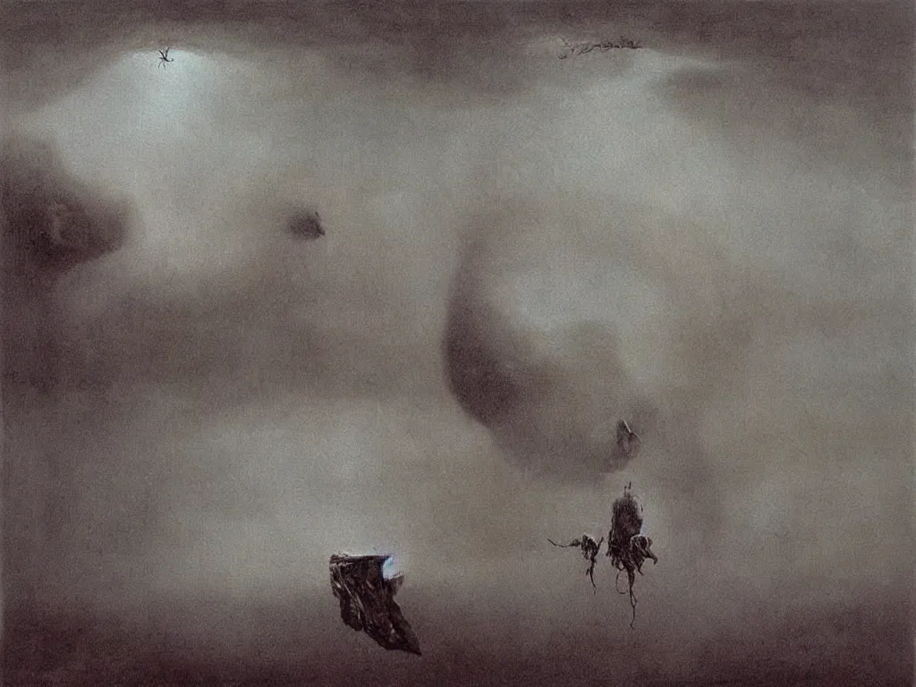 Prompt: Inverted hailstorm. Painting by Salvador Dali, Beksinski