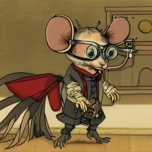 Image similar to a rat with steampunk googles, by Hideaki anno