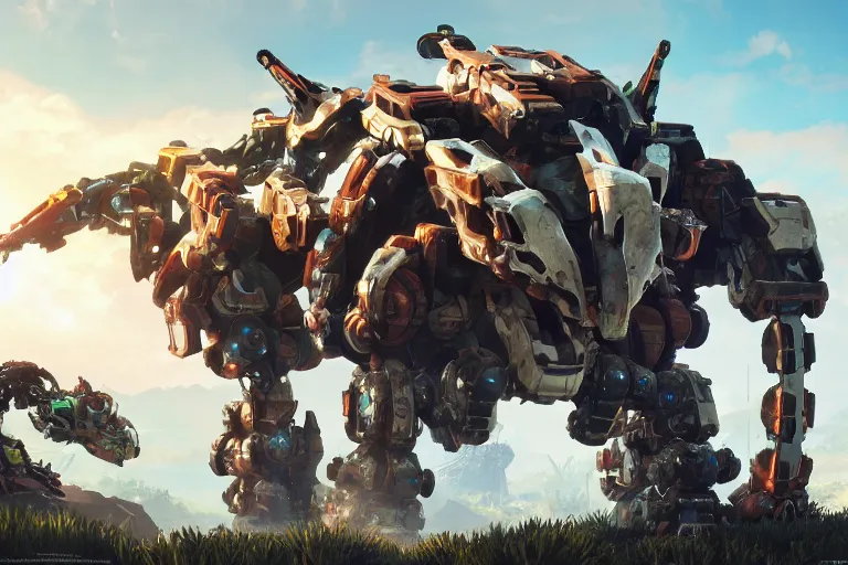 Image similar to shell - walker machine mecha animal beast robot of horizon forbidden west horizon zero dawn bioluminiscence global illumination ray tracing hdr fanart arstation by sung choi and eric pfeiffer and gabriel garza and casper konefal